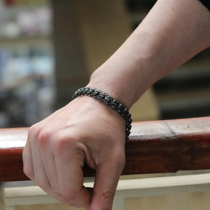 Sterling Silver Men's Bracelet with Black Zircon Stones | Bold and Refined Design Jewelry