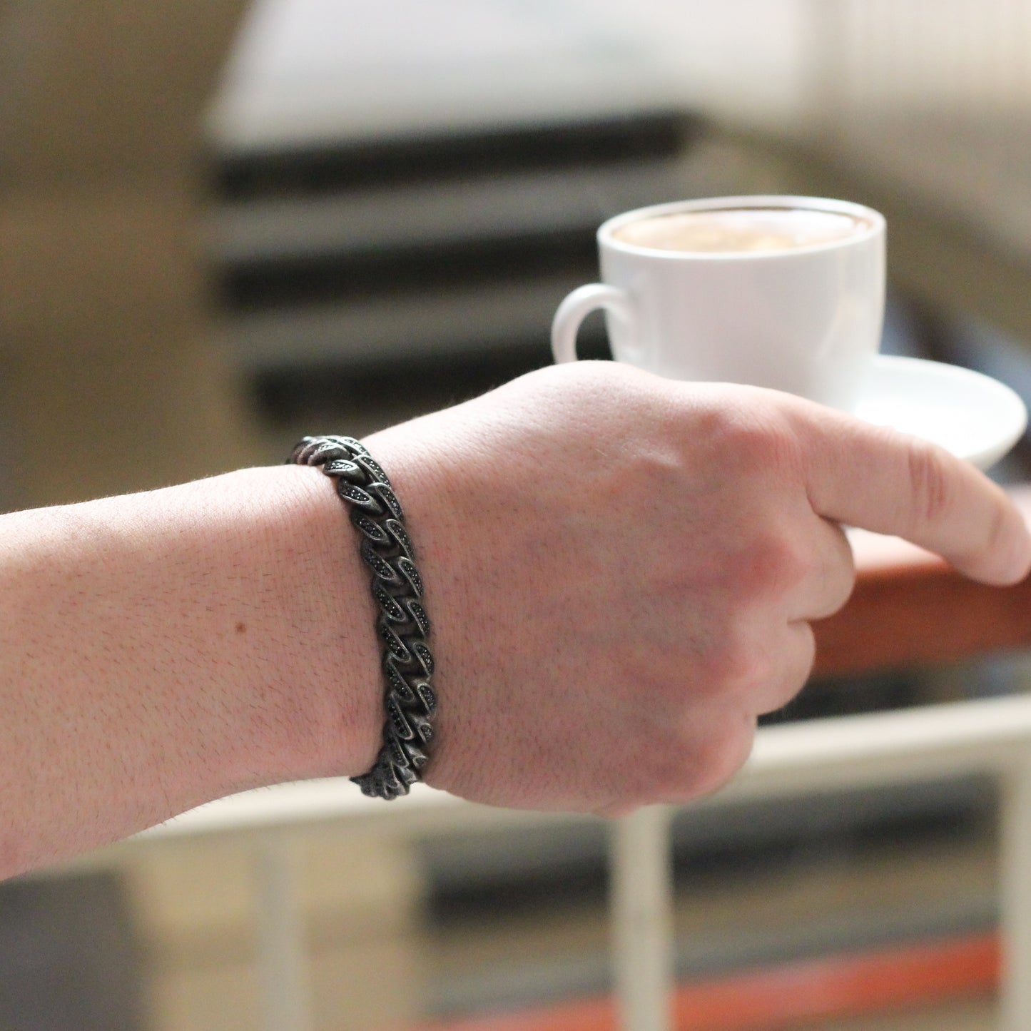 Sterling Silver Men's Bracelet with Black Zircon Stones | Bold and Refined Design Jewelry