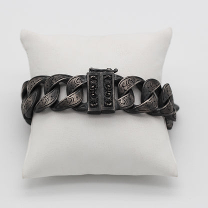 Sterling Silver Men's Engraved Chain Bracelet | Rugged and Distinctive Design