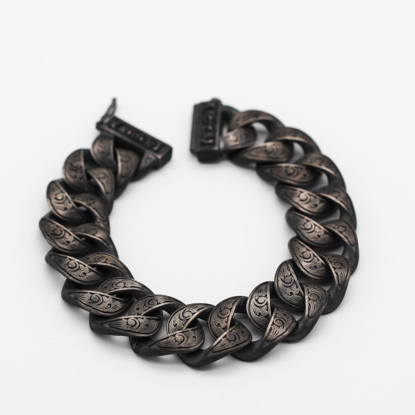 Sterling Silver Men's Engraved Chain Bracelet | Rugged and Distinctive Design