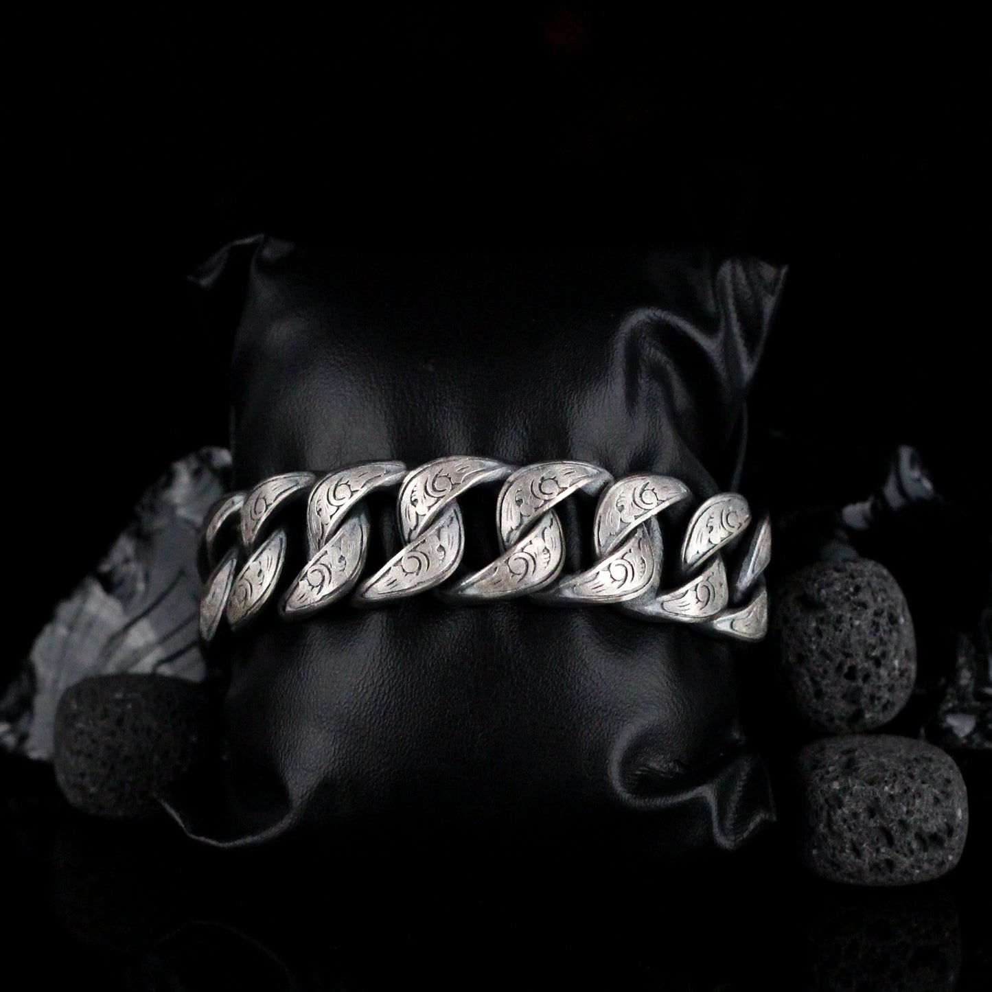 Sterling Silver Men's Engraved Chain Bracelet | Rugged and Distinctive Design