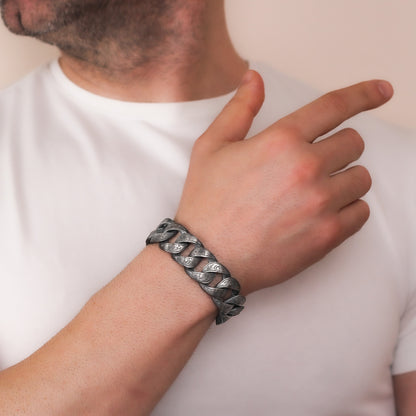 Sterling Silver Men's Engraved Chain Bracelet | Rugged and Distinctive Design