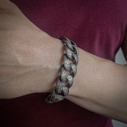 Sterling Silver Men's Engraved Chain Bracelet | Rugged and Distinctive Design