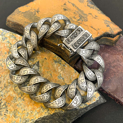 Sterling Silver Men's Engraved Chain Bracelet | Rugged and Distinctive Design