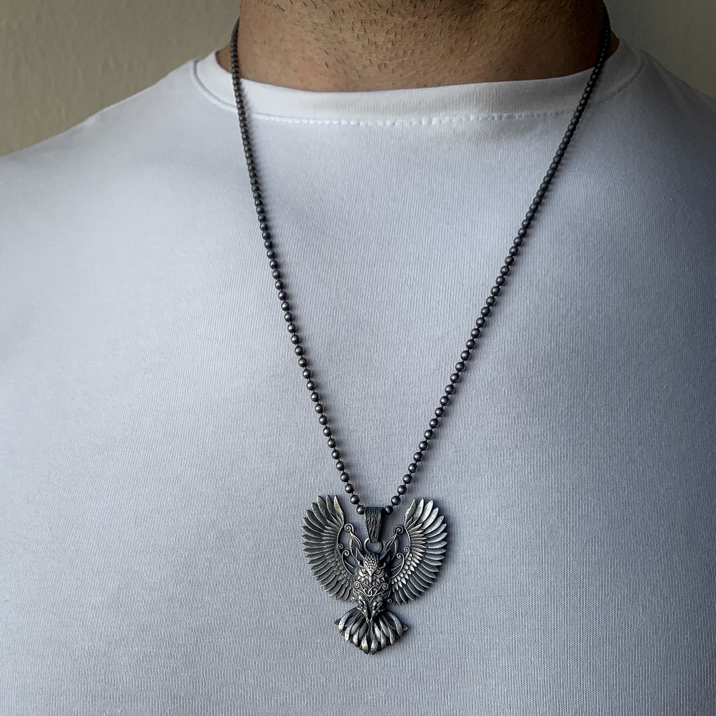 Sterling Silver Owl Necklace with Wings | Mystical and Elegant Charm Jewelry For Men