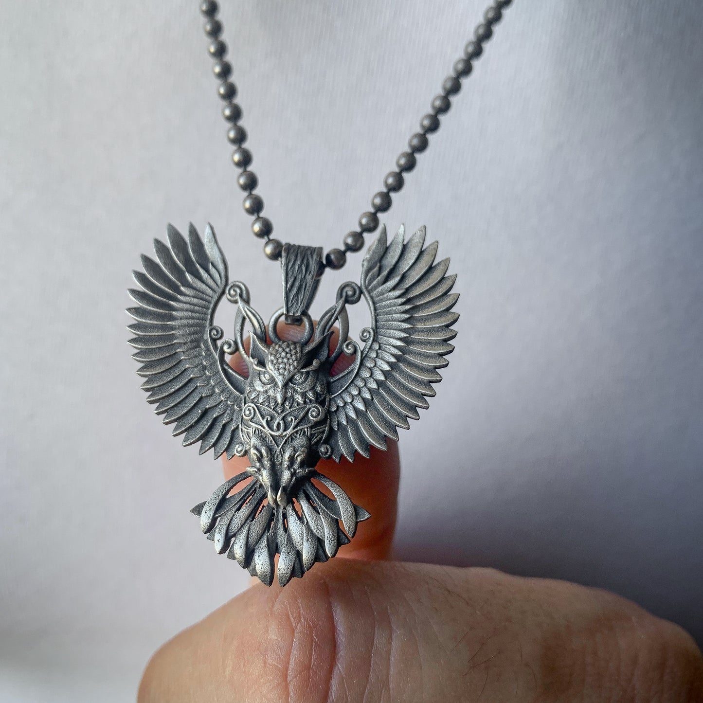 Sterling Silver Owl Necklace with Wings | Mystical and Elegant Charm Jewelry For Men