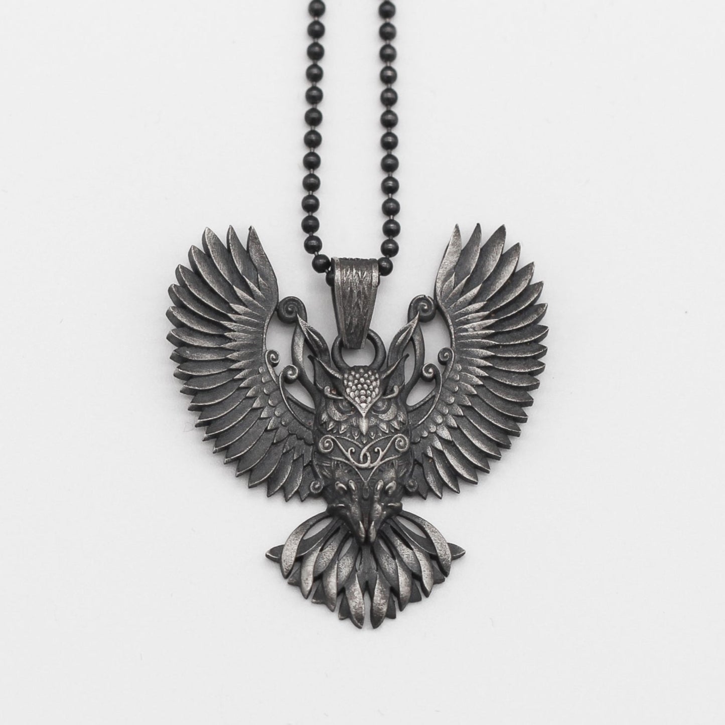 Sterling Silver Owl Necklace with Wings | Mystical and Elegant Charm Jewelry For Men