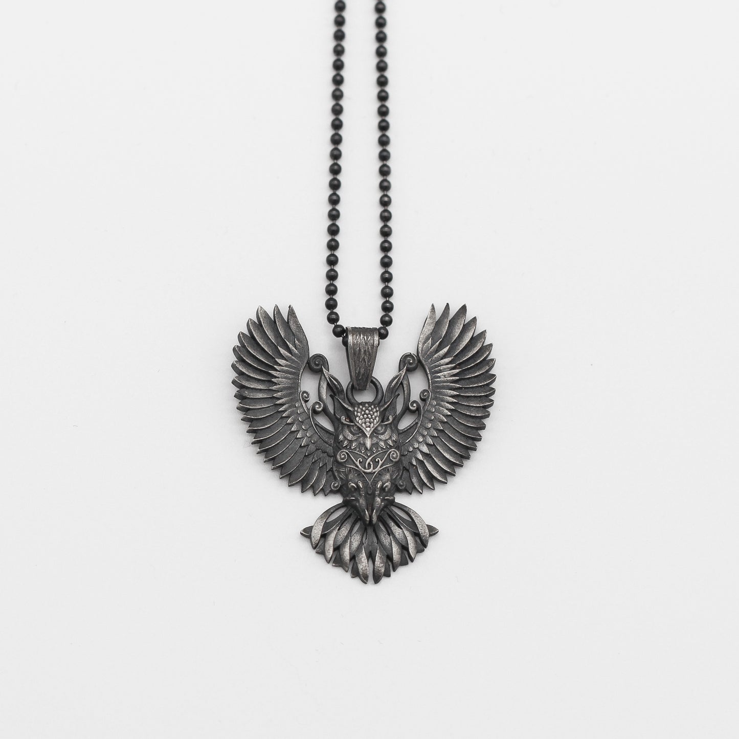 Sterling Silver Owl Necklace with Wings | Mystical and Elegant Charm Jewelry For Men