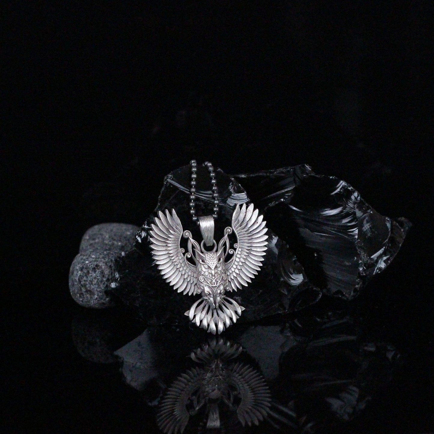 Sterling Silver Owl Necklace with Wings | Mystical and Elegant Charm Jewelry For Men