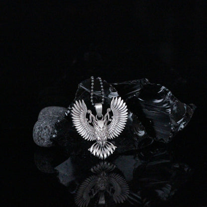 Sterling Silver Owl Necklace with Wings | Mystical and Elegant Charm Jewelry For Men