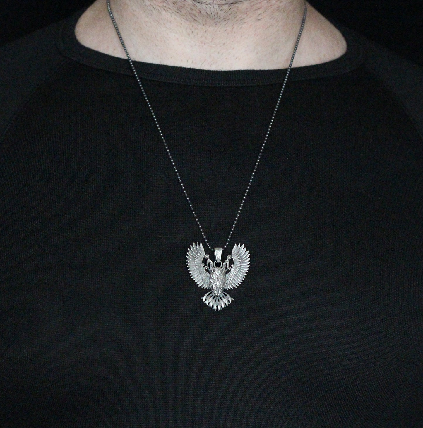 Sterling Silver Owl Necklace with Wings | Mystical and Elegant Charm Jewelry For Men