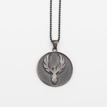 Sterling Silver Phoenix Necklace, Mens Phoenix Medallion Necklace