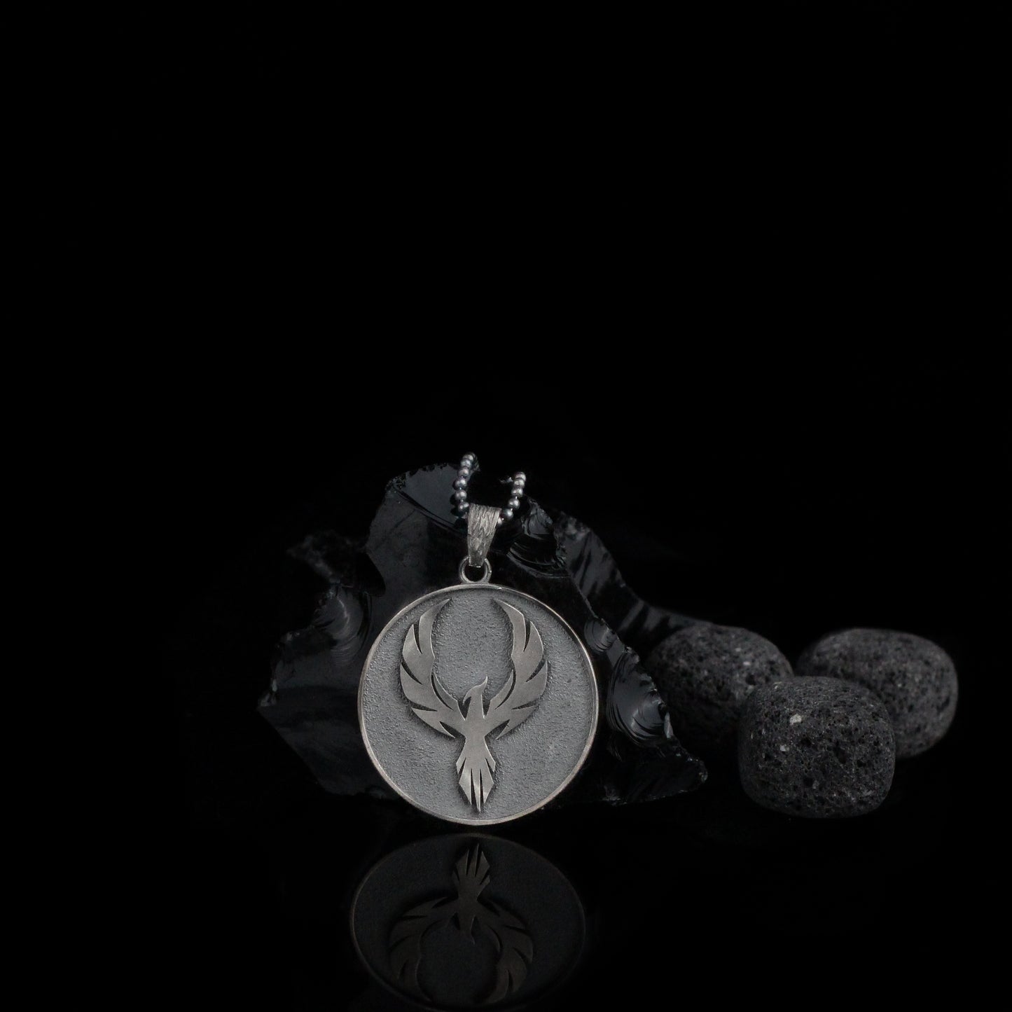 Sterling Silver Phoenix Necklace, Mens Phoenix Medallion Necklace