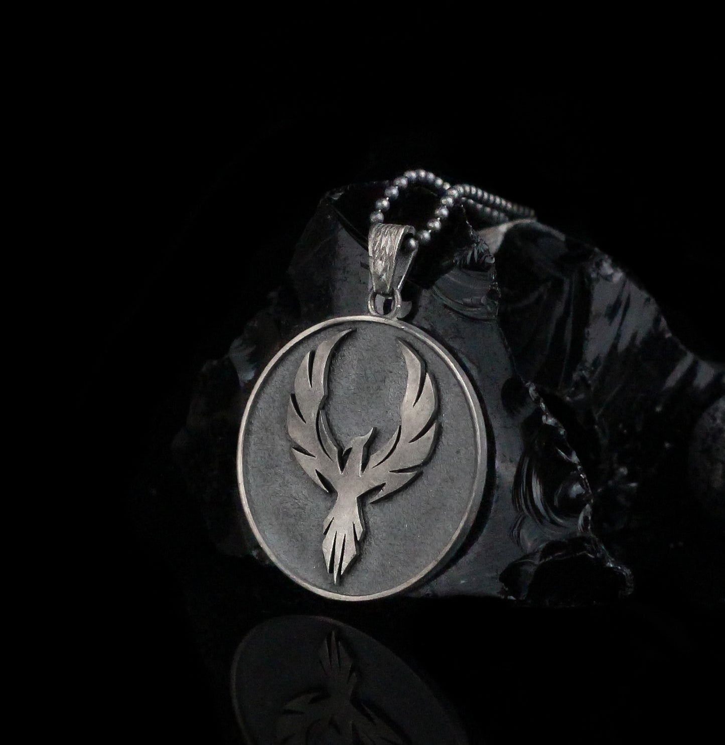 Sterling Silver Phoenix Necklace, Mens Phoenix Medallion Necklace