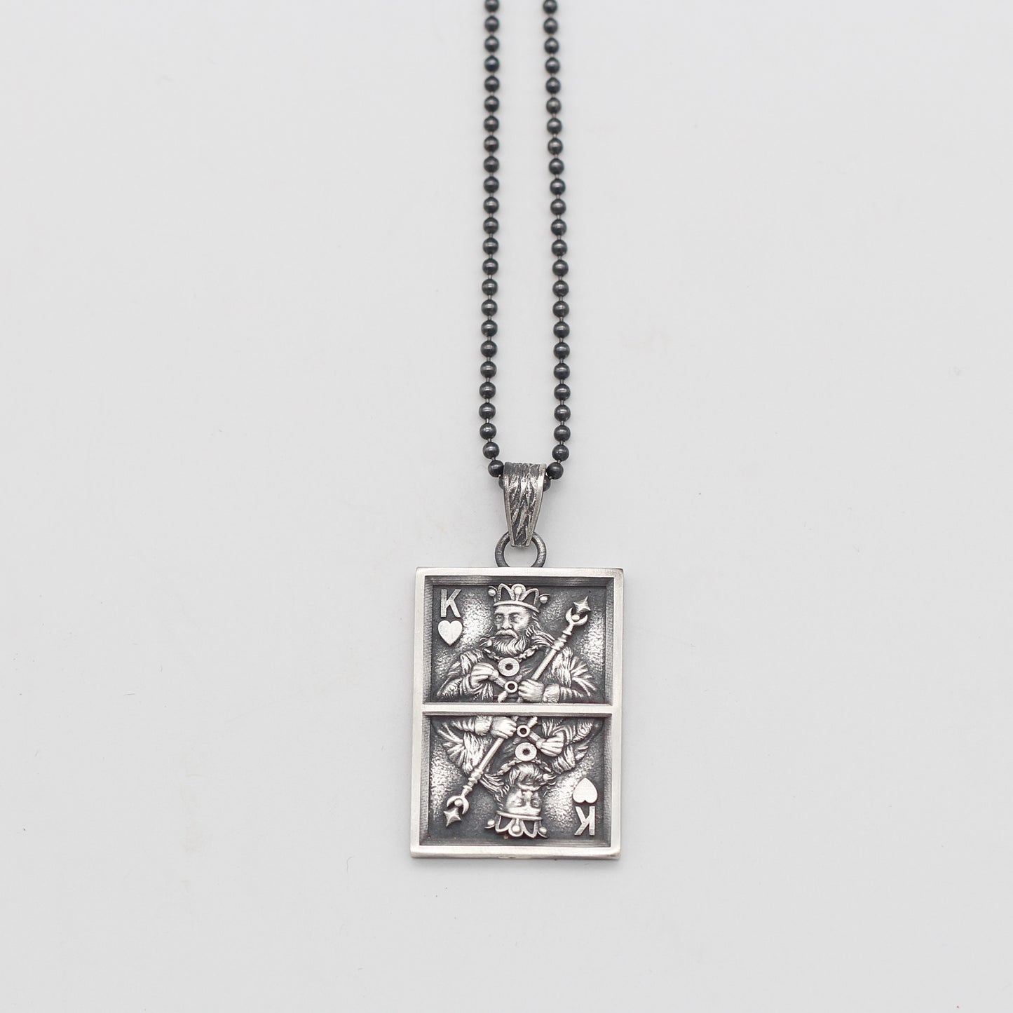 Sterling Silver Playing Card Necklace | Unique King of Hearts and Spades Card Necklace