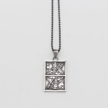 Sterling Silver Playing Card Necklace | Unique King of Hearts and Spades Card Necklace