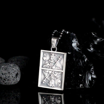 Sterling Silver Playing Card Necklace | Unique King of Hearts and Spades Card Necklace