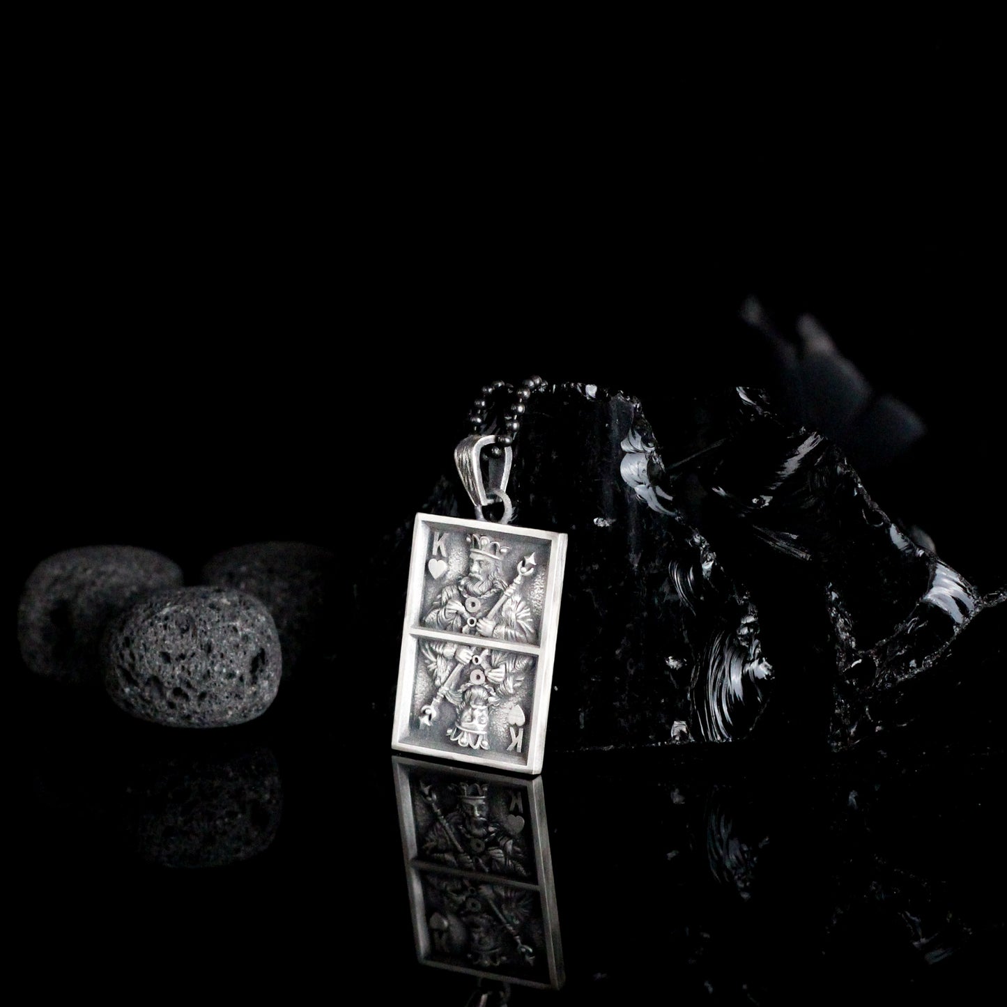 Sterling Silver Playing Card Necklace | Unique King of Hearts and Spades Card Necklace