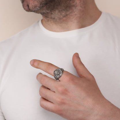 Sterling Silver Signet Lion Ring for Men | Powerful and Timeless Handmade Jewelry