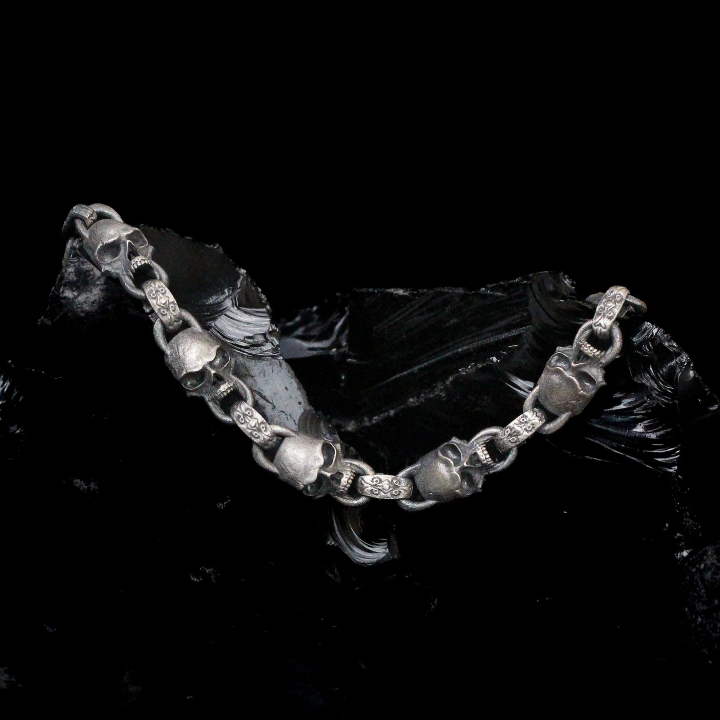 Sterling Silver Skull Bracelet for Men | Handmade Intricate Skull Jewelry for Men