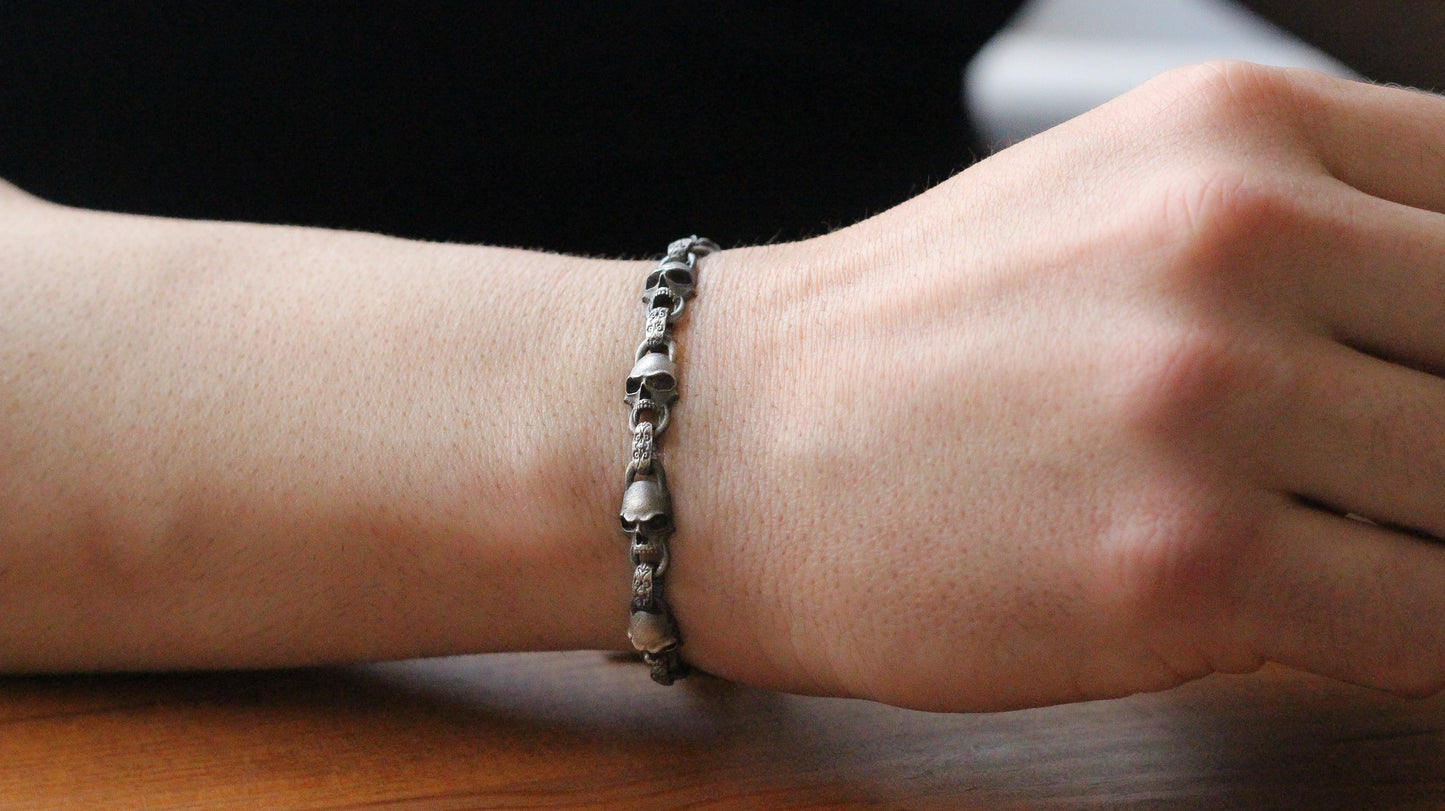 Sterling Silver Skull Bracelet for Men | Handmade Intricate Skull Jewelry for Men