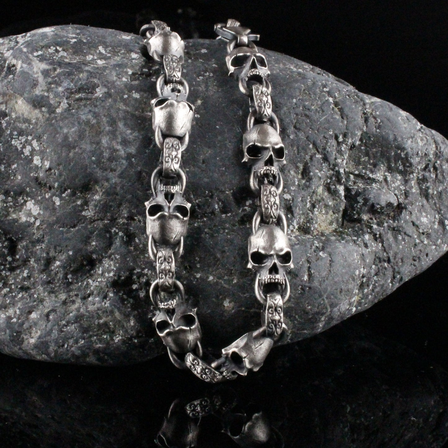 Sterling Silver Skull Bracelet for Men | Handmade Intricate Skull Jewelry for Men