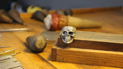 Sterling Silver Skull Ring with Floral Engraving | Bold and Artistic Design for Men