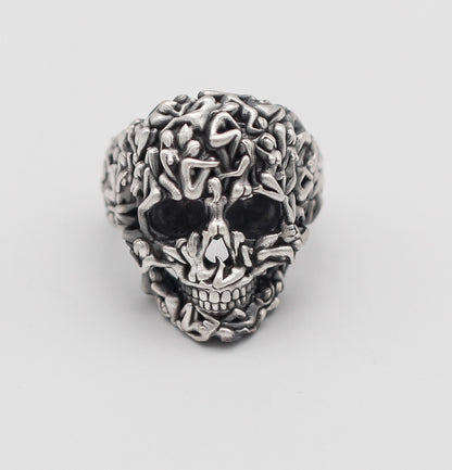 Sterling Silver Skull Ring with Unique Naked Human Figure Design | Artistic Gothic Ring