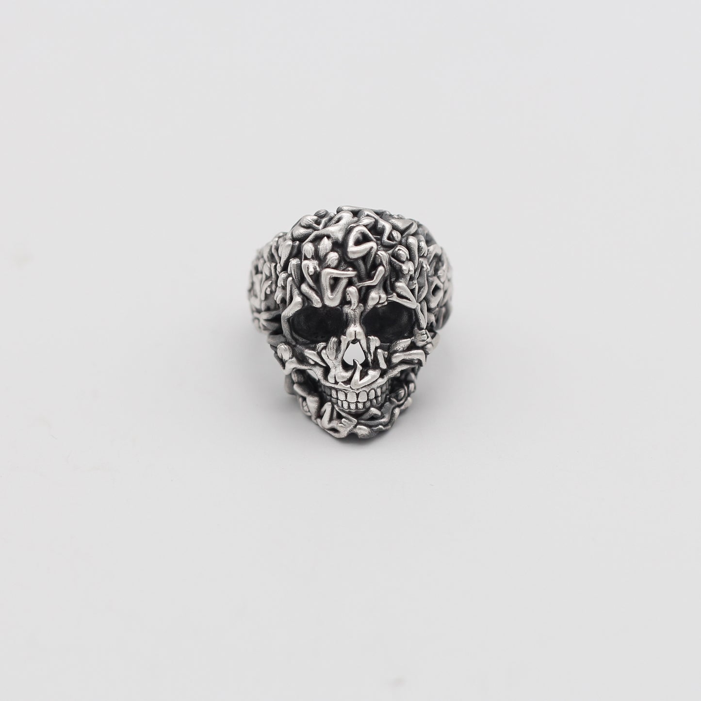 Sterling Silver Skull Ring with Unique Naked Human Figure Design | Artistic Gothic Ring