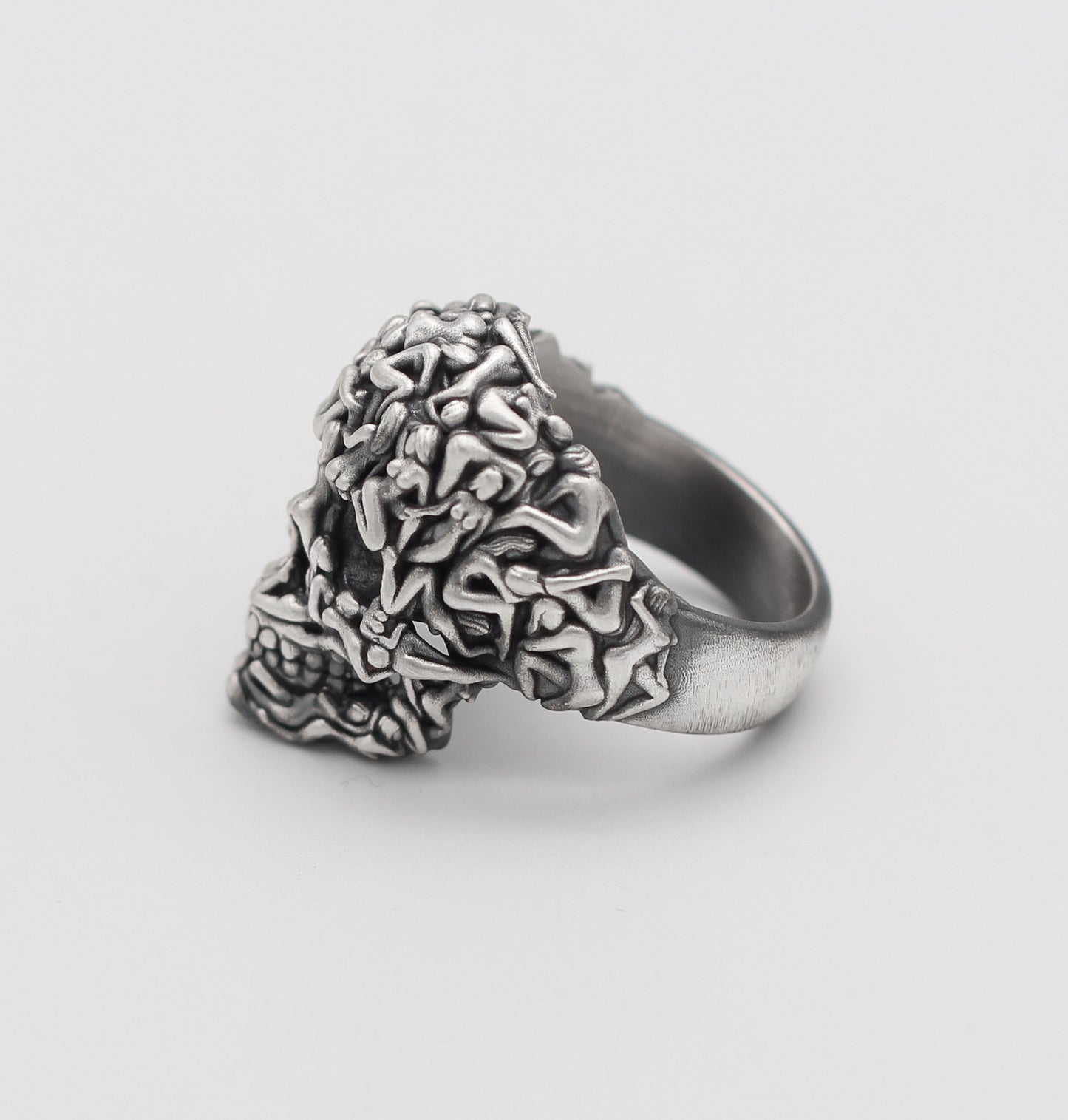 Sterling Silver Skull Ring with Unique Naked Human Figure Design | Artistic Gothic Ring