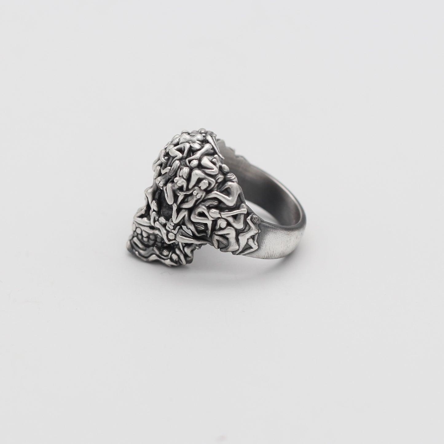 Sterling Silver Skull Ring with Unique Naked Human Figure Design | Artistic Gothic Ring