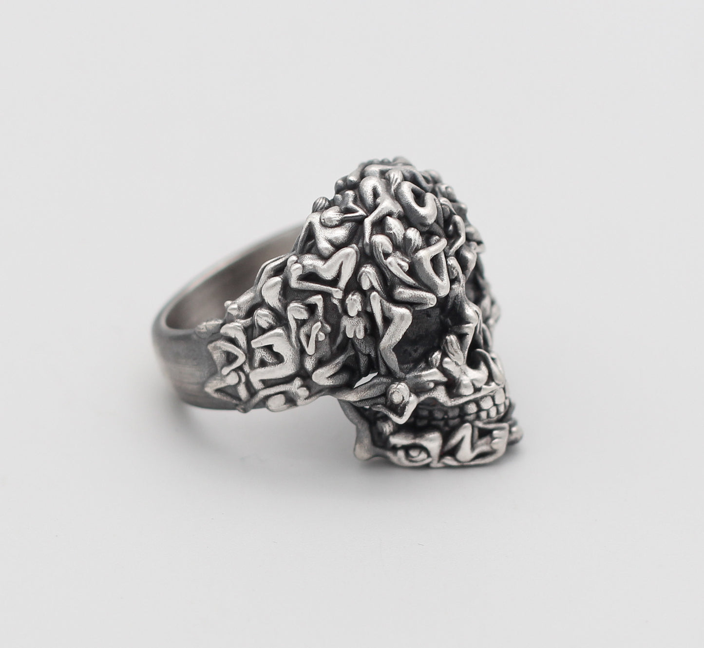 Sterling Silver Skull Ring with Unique Naked Human Figure Design | Artistic Gothic Ring