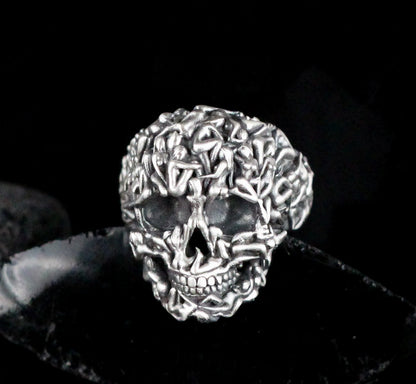 Sterling Silver Skull Ring with Unique Naked Human Figure Design | Artistic Gothic Ring