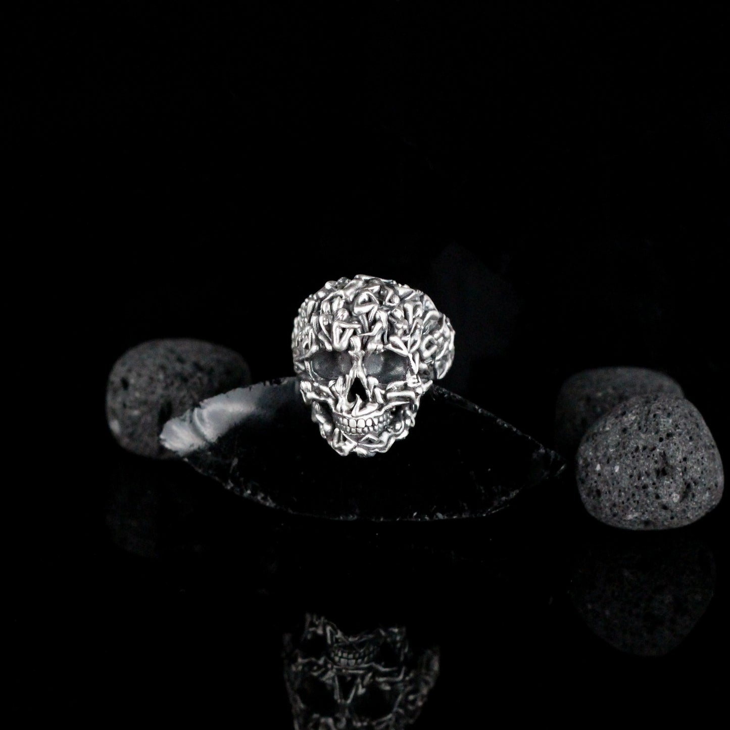 Sterling Silver Skull Ring with Unique Naked Human Figure Design | Artistic Gothic Ring