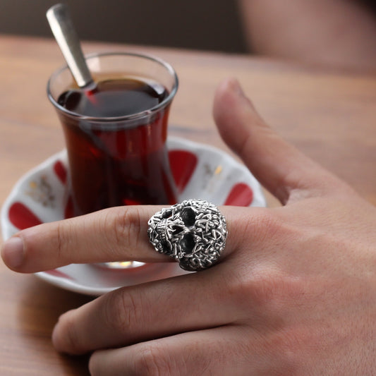 Sterling Silver Skull Ring with Unique Naked Human Figure Design | Artistic Gothic Ring