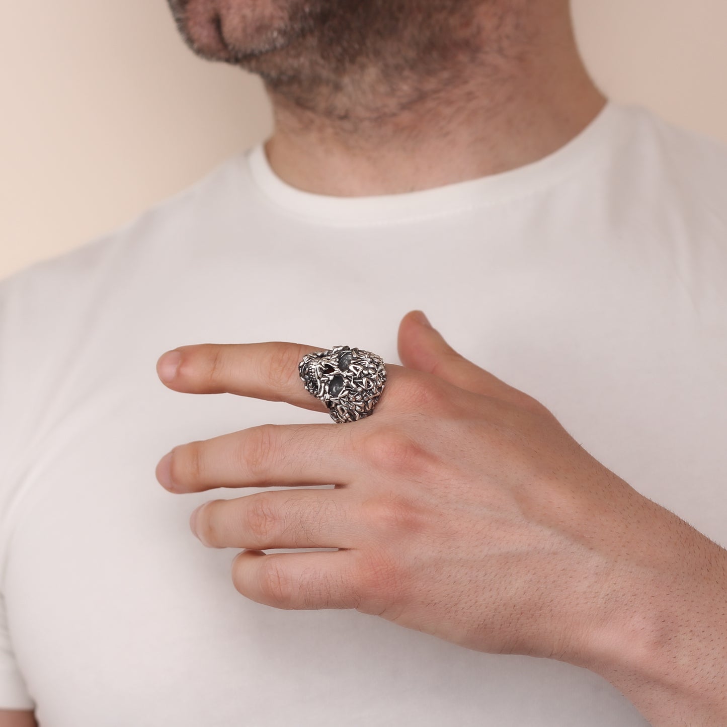 Sterling Silver Skull Ring with Unique Naked Human Figure Design | Artistic Gothic Ring