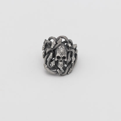 Sterling Silver Snake and Skull Ring for Men | Bold and Symbolic Gothic Ring for Men