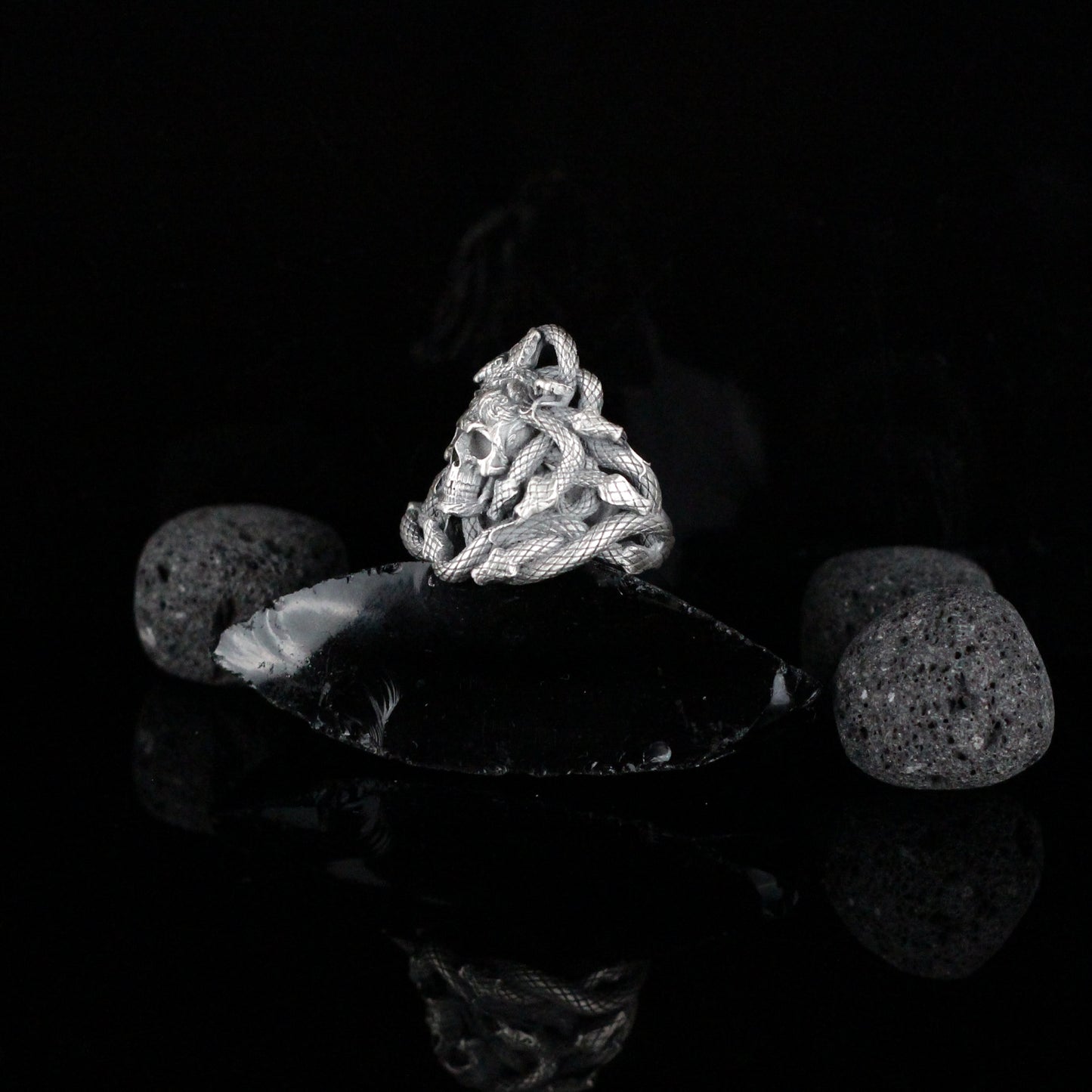 Sterling Silver Snake and Skull Ring for Men | Bold and Symbolic Gothic Ring for Men