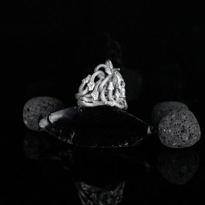 Sterling Silver Snake and Skull Ring for Men | Bold and Symbolic Gothic Ring for Men