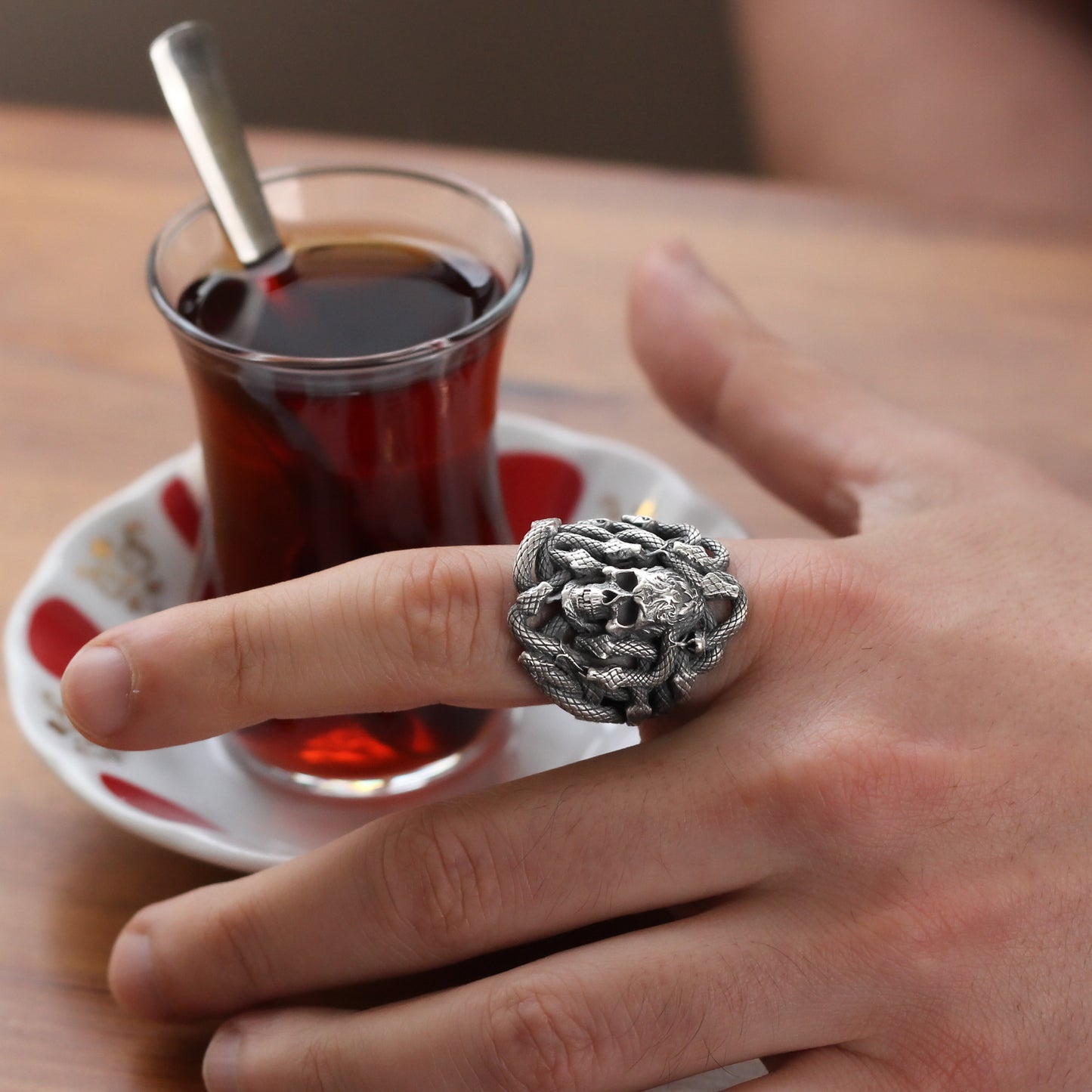 Sterling Silver Snake and Skull Ring for Men | Bold and Symbolic Gothic Ring for Men