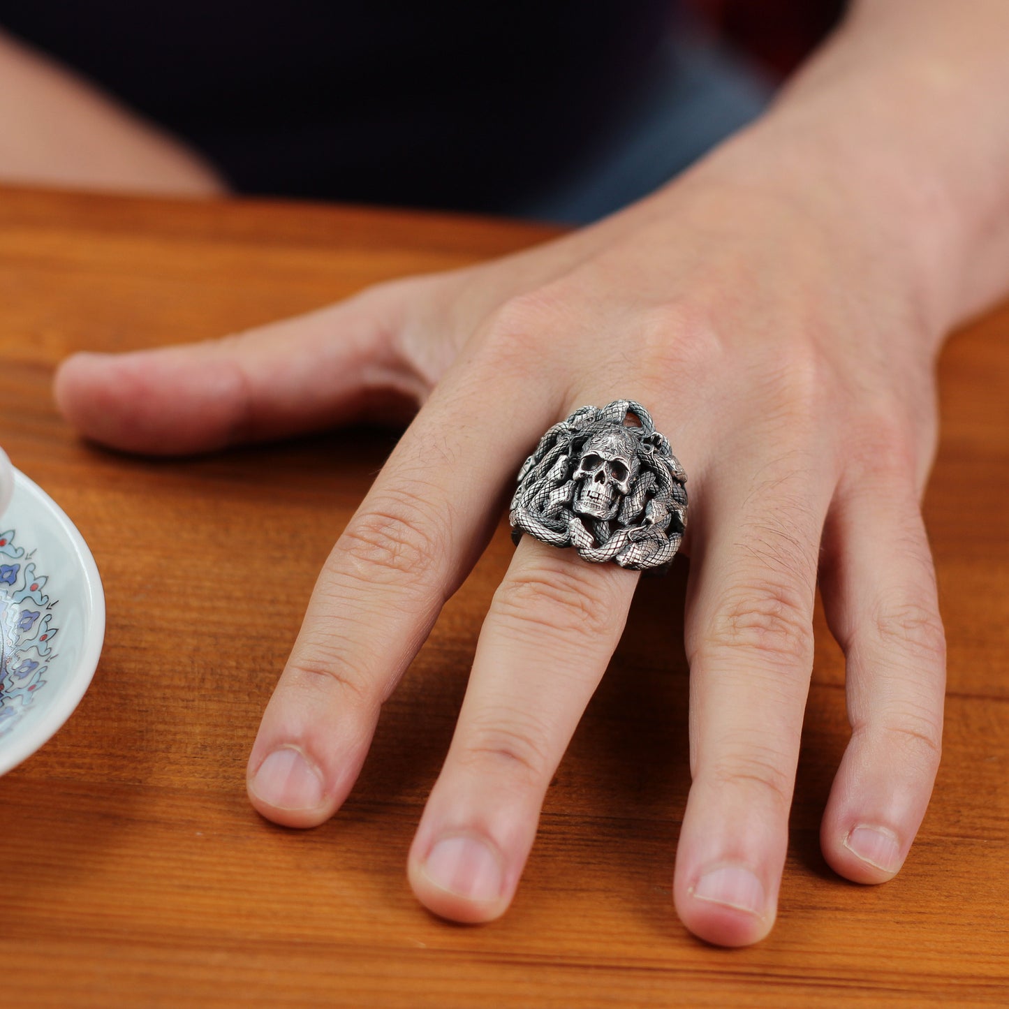 Sterling Silver Snake and Skull Ring for Men | Bold and Symbolic Gothic Ring for Men