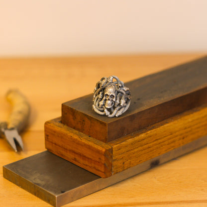 Sterling Silver Snake and Skull Ring for Men | Bold and Symbolic Gothic Ring for Men