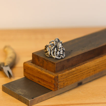 Sterling Silver Snake and Skull Ring for Men | Bold and Symbolic Gothic Ring for Men