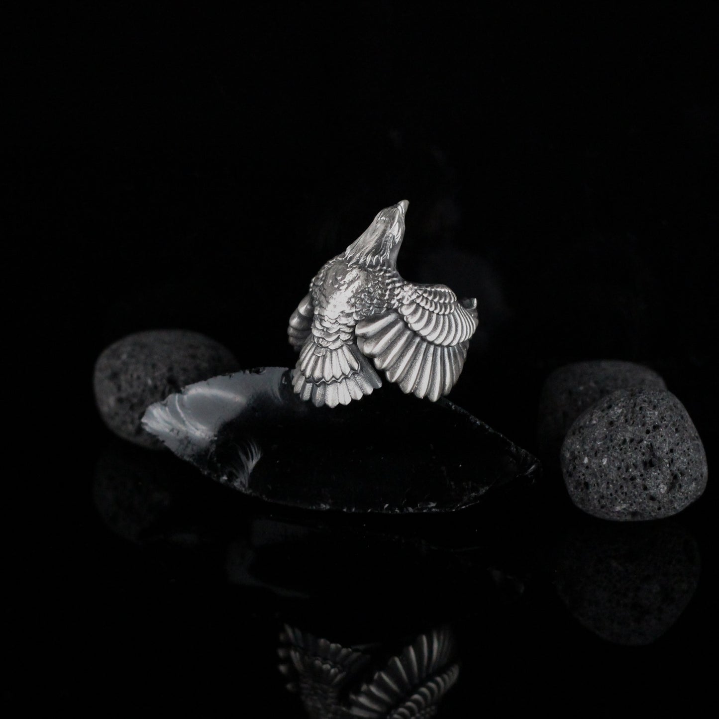 Sterling Silver Winged Eagle Ring for Men | Large Majestic Eagle Ring