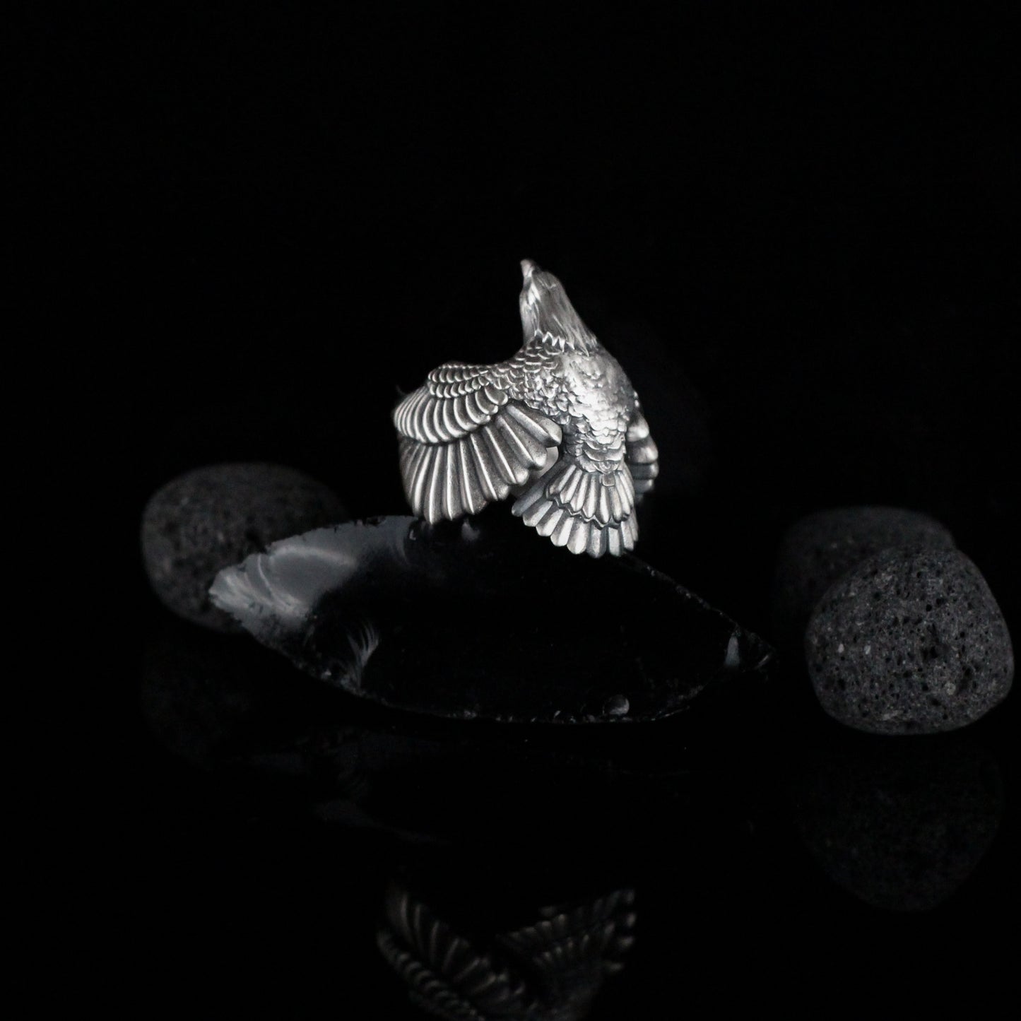 Sterling Silver Winged Eagle Ring for Men | Large Majestic Eagle Ring