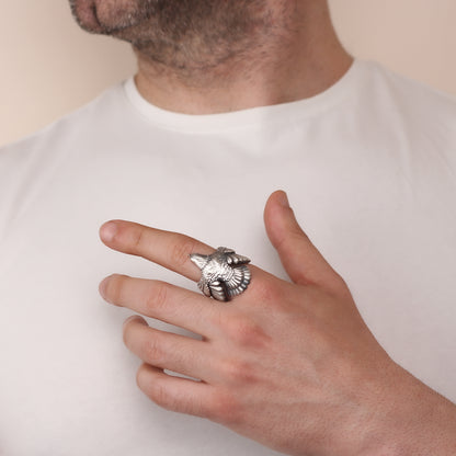 Sterling Silver Winged Eagle Ring for Men | Large Majestic Eagle Ring