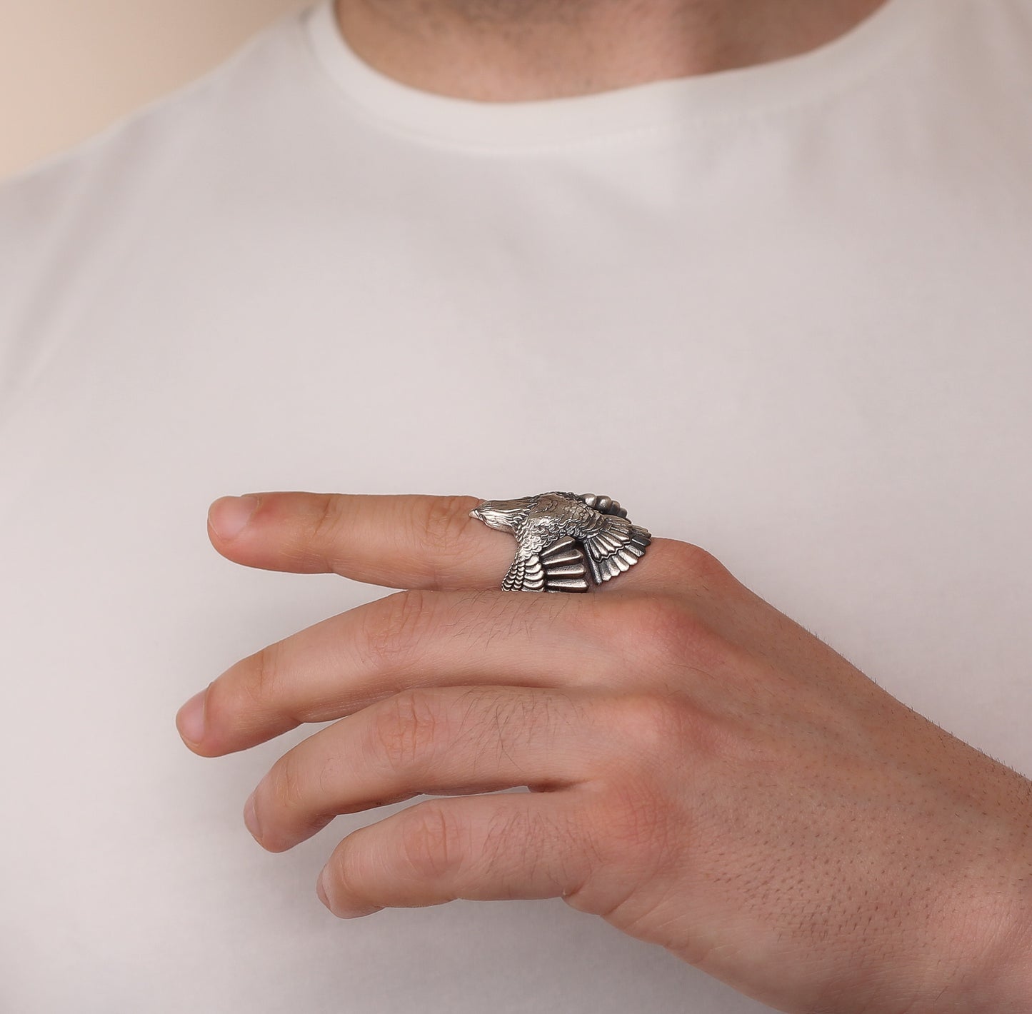 Sterling Silver Winged Eagle Ring for Men | Large Majestic Eagle Ring