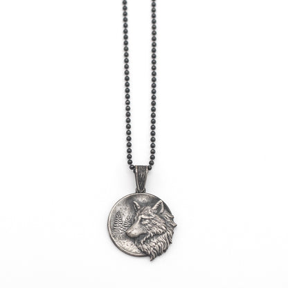 Sterling Silver Wolf Medallion Necklace | Textured Viking Wolf Necklace in Solid Silver