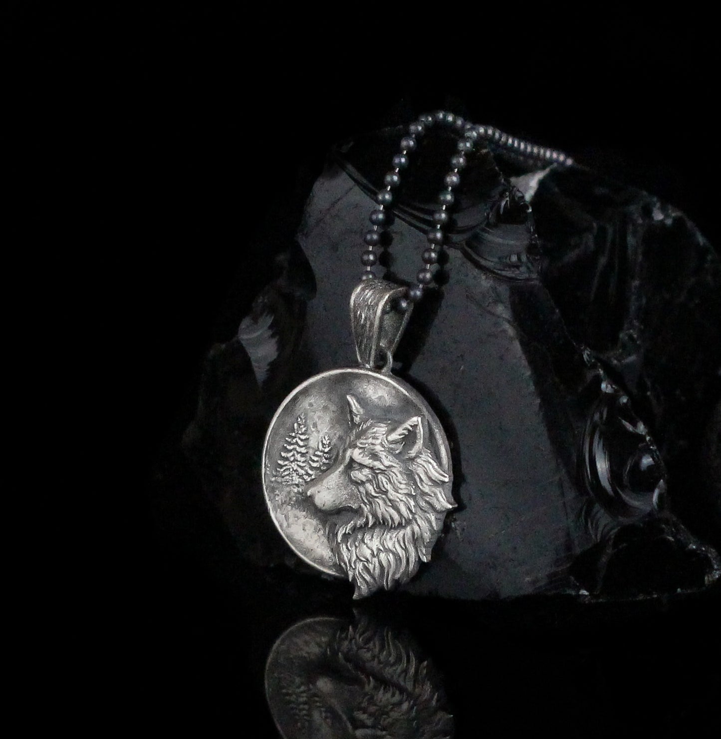 Sterling Silver Wolf Medallion Necklace | Textured Viking Wolf Necklace in Solid Silver