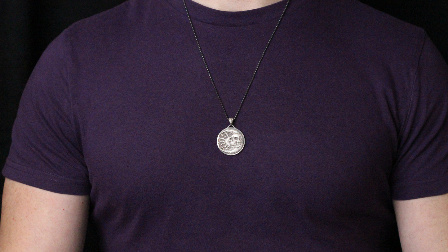 Sunburst Skull Pendant Necklace | 925 Sterling Silver Sun & Skull Medallion Necklace